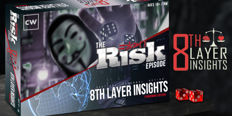 "The Risk Episode-8th Layer Insights] superimposed on "Risk" game box