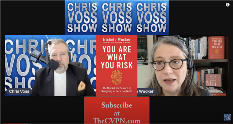Podcast host Chris Voss interviewing Michele Wucker