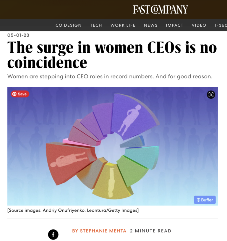 Screenshot of FastCompany article headline, "The surge in women CEOs is no coincidence"